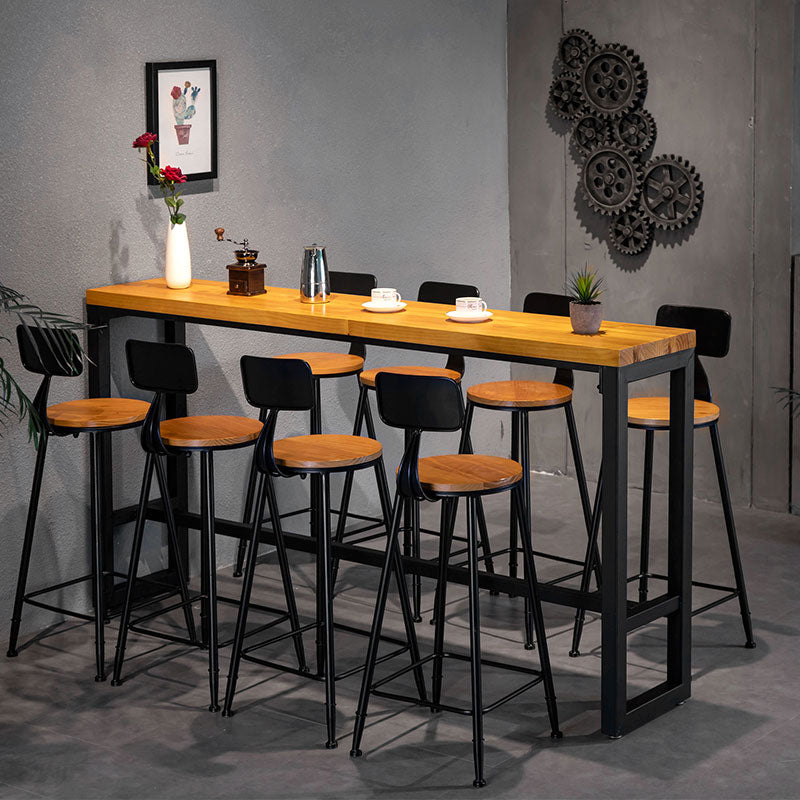 1/4/7/9 Pieces Industrial Iron Bar Table Set Rectangle Pine Wood Bistro Set with Footrest