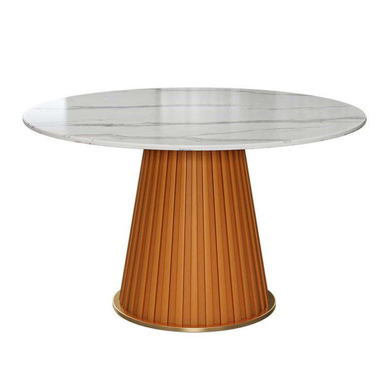 Glam Round Dining Table Set 1/2/5/7 Pieces Dinette Set with White Sintered Stone Top