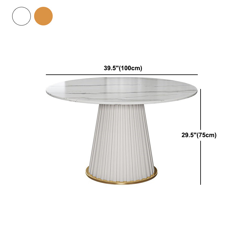 Glam Round Dining Table Set 1/2/5/7 Pieces Dinette Set with White Sintered Stone Top