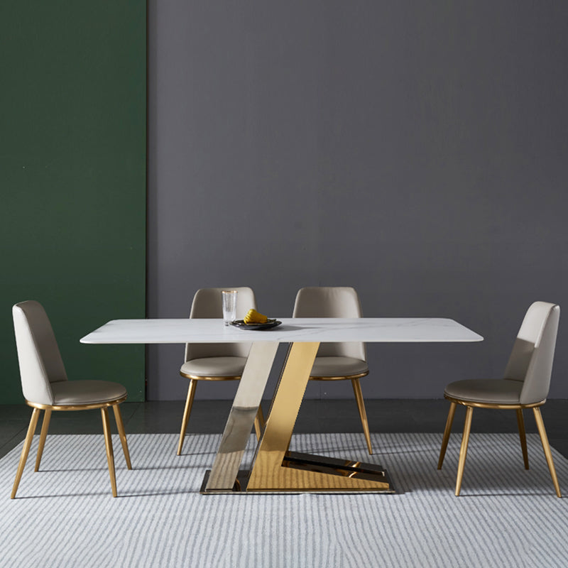 Glam Rectangle Dinette Set 1/4/5/7 Pieces Dining Table Set with White Sintered Stone Top