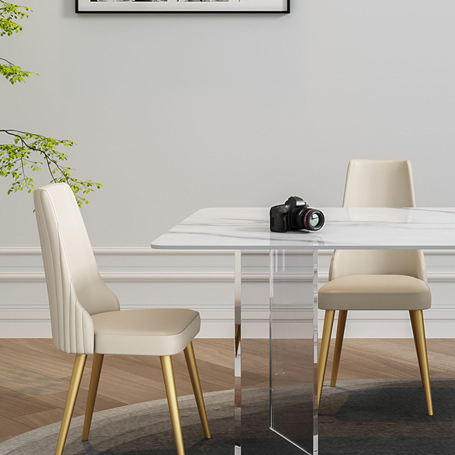 Modern Rectangle Sintered Stone Dining Table Set 1/2/5/6/7 Pieces Dining Set
