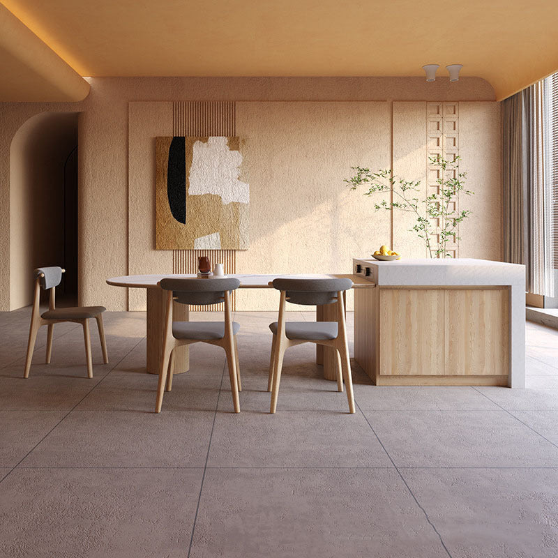 Stone Top Dining Table Traditional Luxury Dining Table with 3 Wood Legs