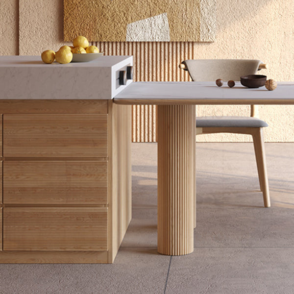 Stone Top Dining Table Traditional Luxury Dining Table with 3 Wood Legs