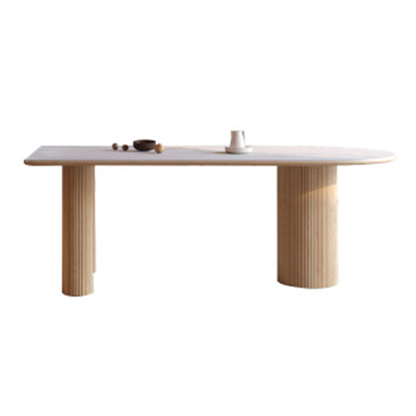 Stone Top Dining Table Traditional Luxury Dining Table with 3 Wood Legs