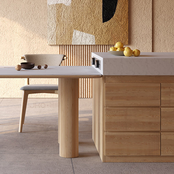 Stone Top Dining Table Traditional Luxury Dining Table with 3 Wood Legs