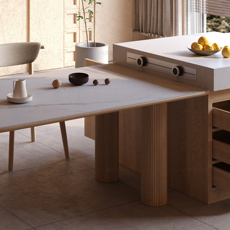 Stone Top Dining Table Traditional Luxury Dining Table with 3 Wood Legs