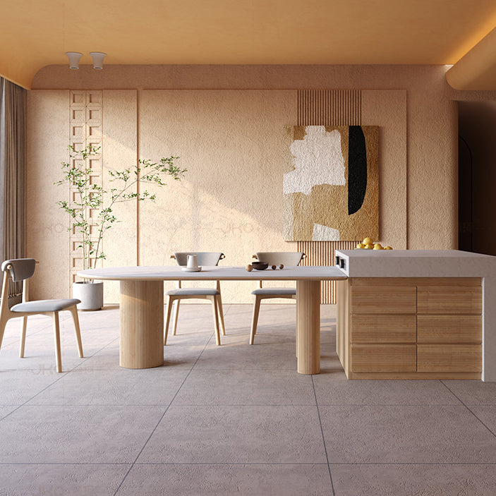 Stone Top Dining Table Traditional Luxury Dining Table with 3 Wood Legs