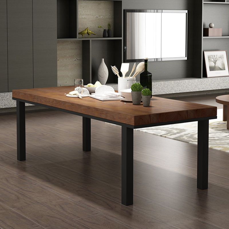 Industrial Brown Table for Restaurant Dining Table with Black Metal 4 Legs
