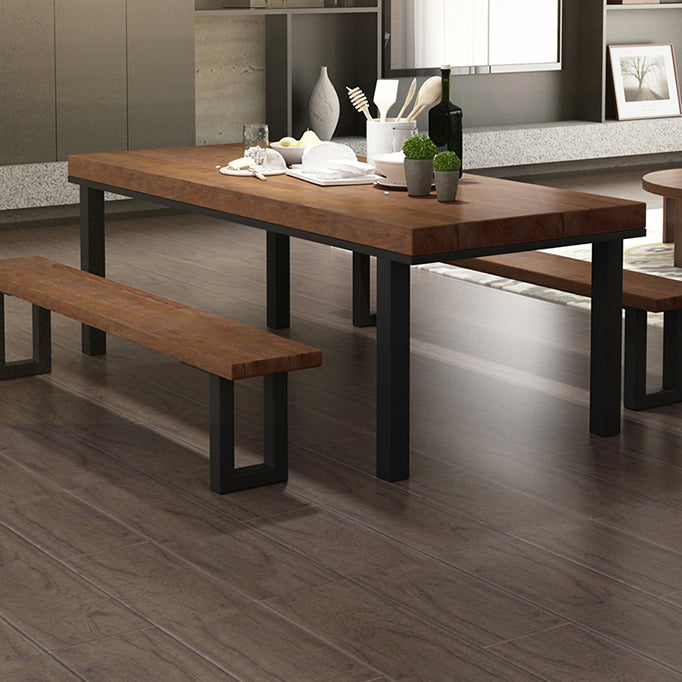 Industrial Brown Table for Restaurant Dining Table with Black Metal 4 Legs