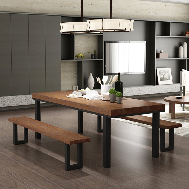 Industrial Brown Table for Restaurant Dining Table with Black Metal 4 Legs