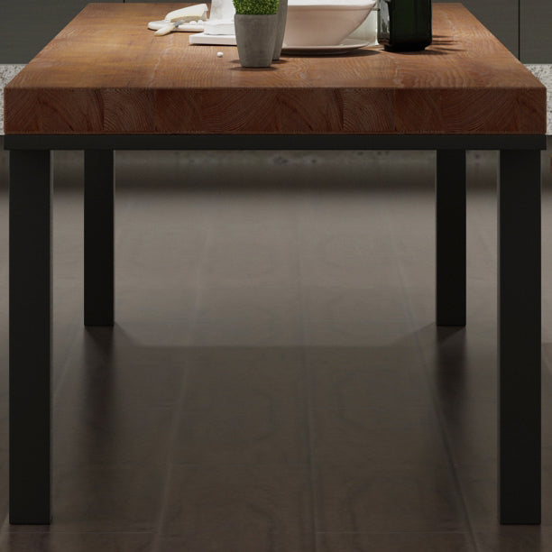 Industrial Brown Table for Restaurant Dining Table with Black Metal 4 Legs