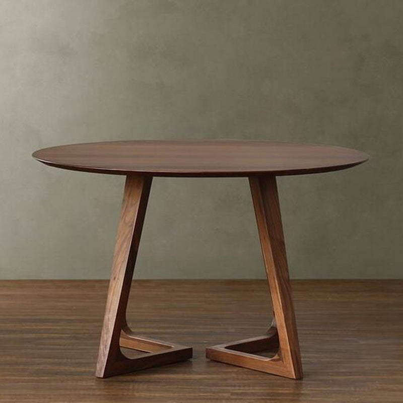 Round Double Pedestal Modern Table Fixed Table with Solid Wood