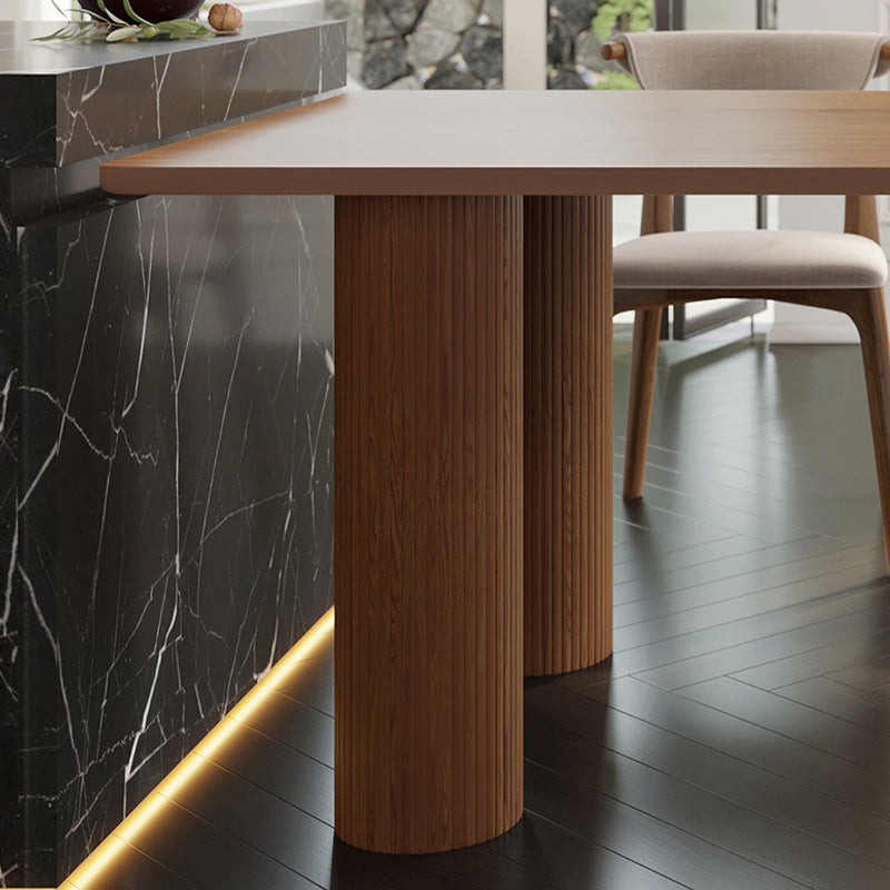 Modern Simple Solid Wood Table for Restaurant Oval Table with Three Pedestal