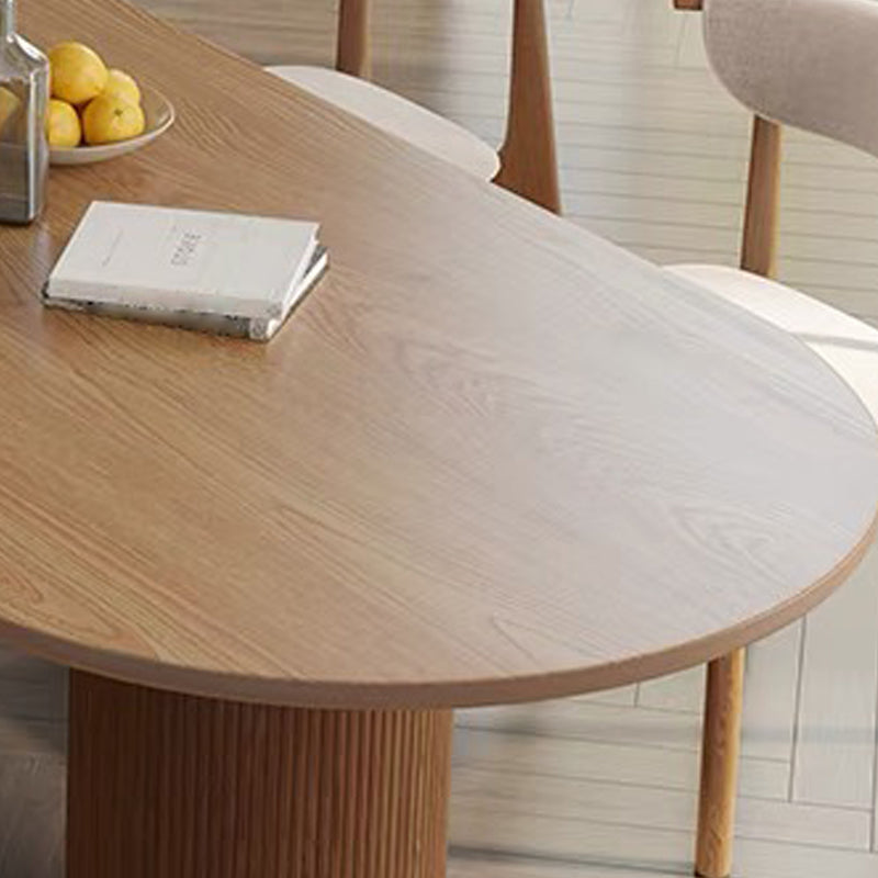 Modern Simple Solid Wood Table for Restaurant Oval Table with Three Pedestal