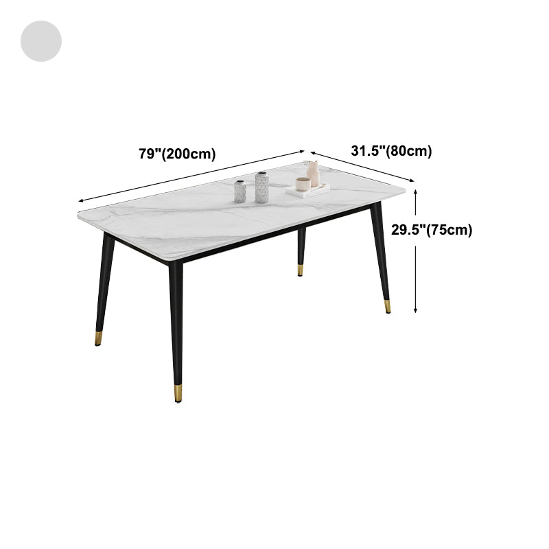 Sintered Stone Top Dining Table Simplicity Rectangle Table with 4 Iron Legs