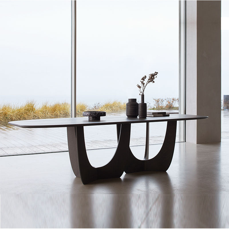 Contemporary Dining Table Oval Solid Wood Dinner Table Home Kitchen Dinner
