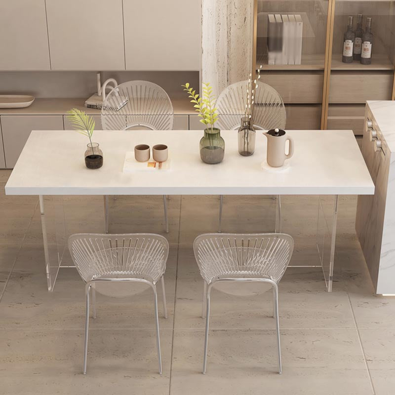 Modern Acrylic Dinner Room Kitchen Table Rectangle White Double Pedestal Table