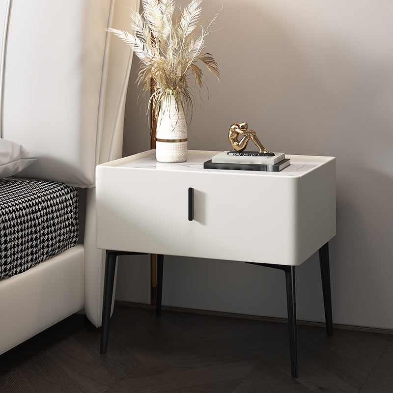 2-Drawer Nightstand with 4 Legs 20" Tall Stone Top Night Table