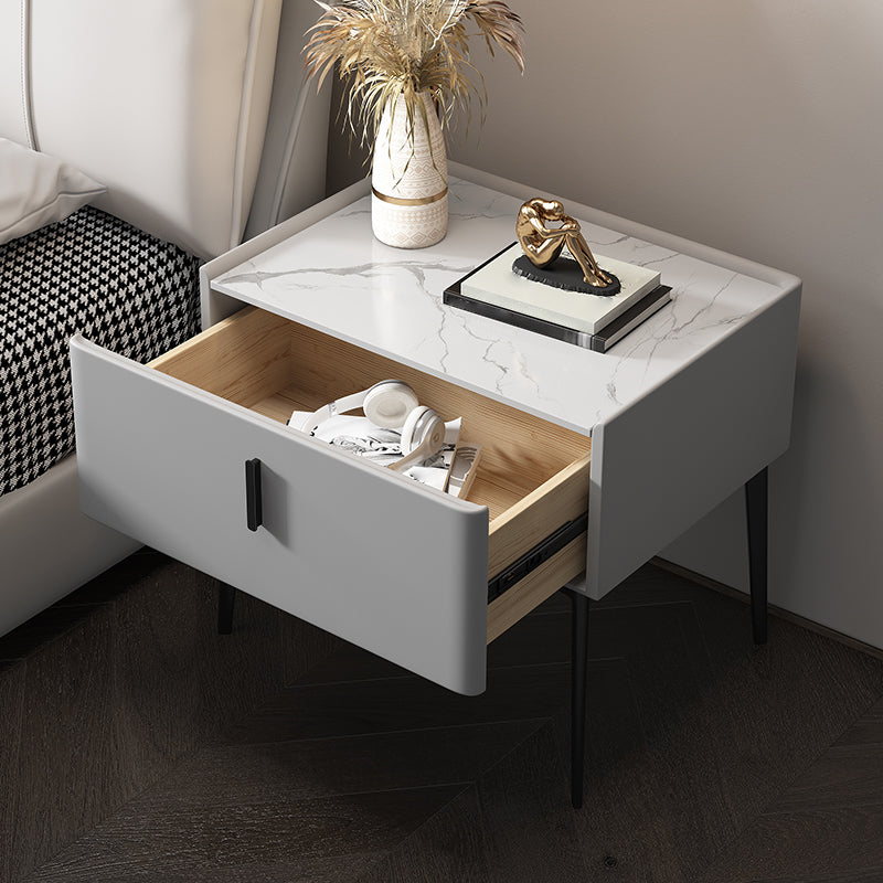 2-Drawer Nightstand with 4 Legs 20" Tall Stone Top Night Table