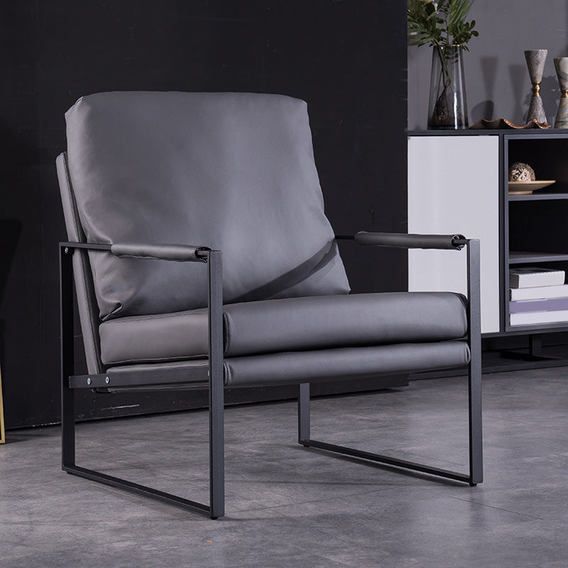 Sled Based Square Arms Faux Leather Arm Chair with Pillow Back