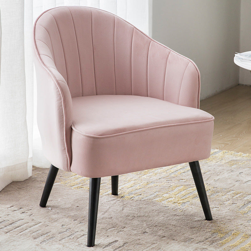 24.4"W Velvet Sloped Arms Barrel Chair with Basic Four Legs and Sewn Pillow Back