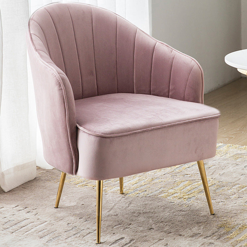 24.4"W Velvet Sloped Arms Barrel Chair with Basic Four Legs and Sewn Pillow Back