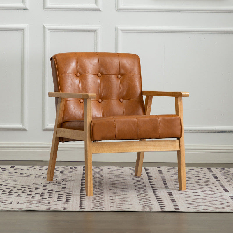 Modern 25.5"W Faux Leather Arm Chair with Basic Four Legs and Tufted Back for Office