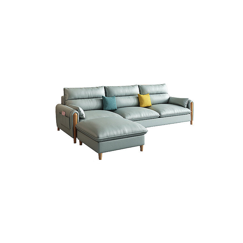 Scandinavian Beige Genuine Leather Straight Arm Sofa/Sectional with Storage