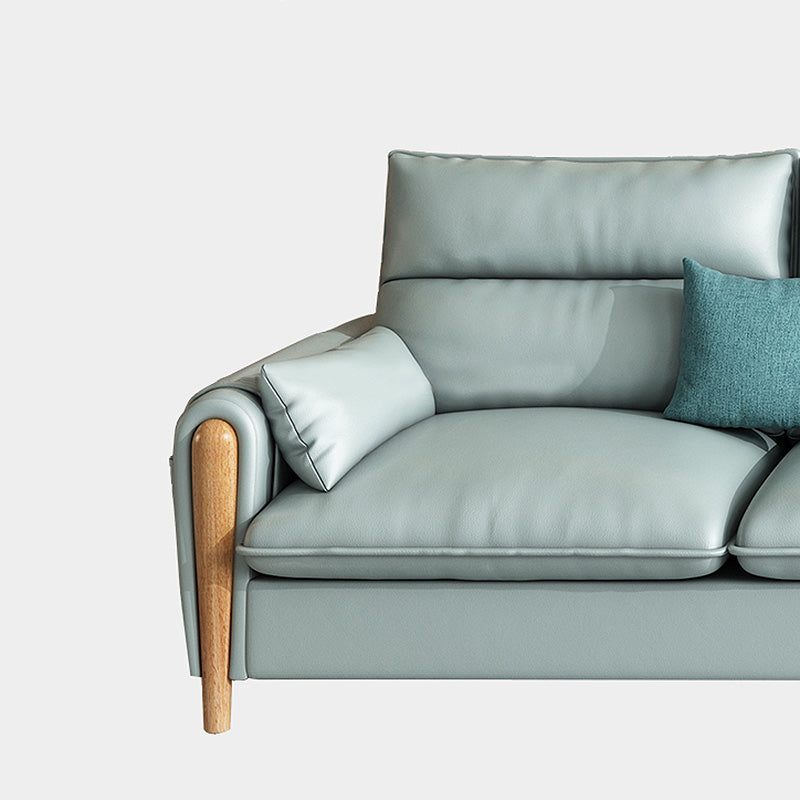 Scandinavian Beige Genuine Leather Straight Arm Sofa/Sectional with Storage