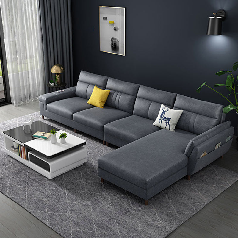 Square Arm Dark Gray Cushion Back Storage Stain-Resistant Sofa