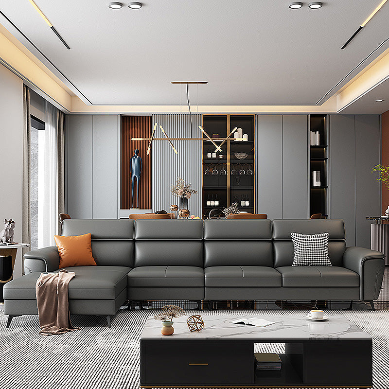 Grey Genuine Leather High Back Pillow Top Arm Sofa/Sectional with Wear-resisting