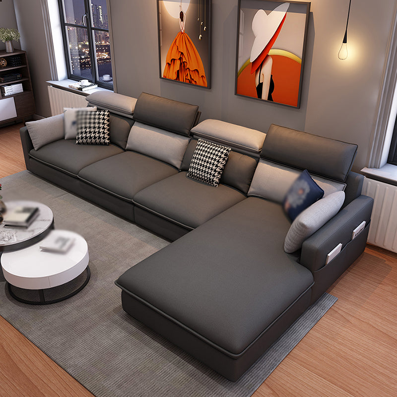 L-Shape High Back Faux leather Square Arm Sectional with Storage and Stain-Resistant