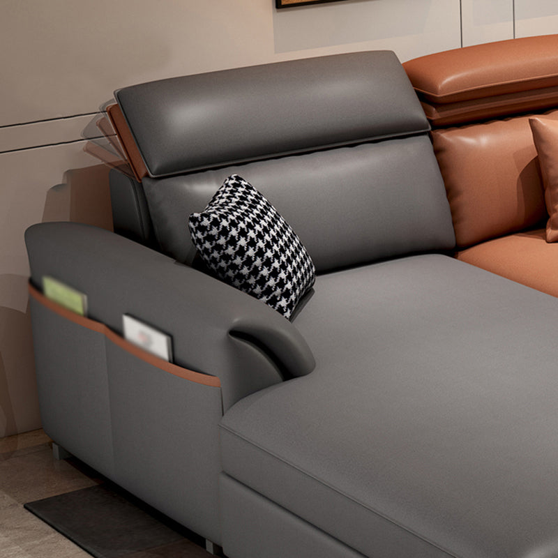 Faux Leather High Back Pillow Top Arm Sectional with Storage and Chaise