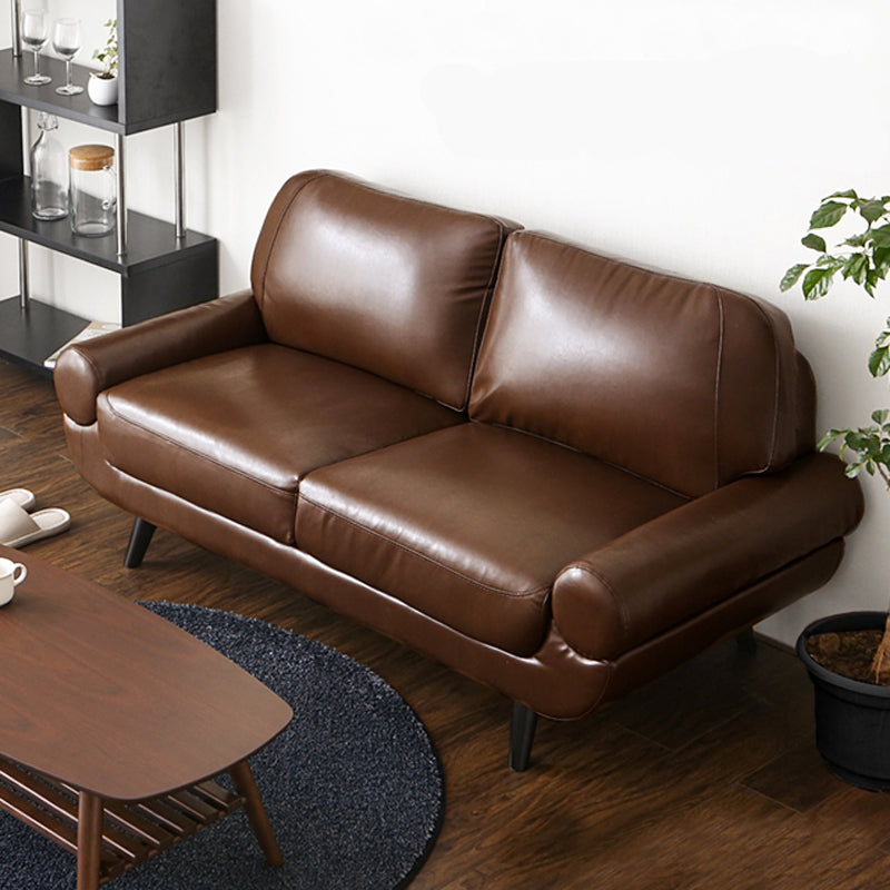 Sewn Pillow Back Sofa Modernism Faux Leather Pillow Top Arm Sofa