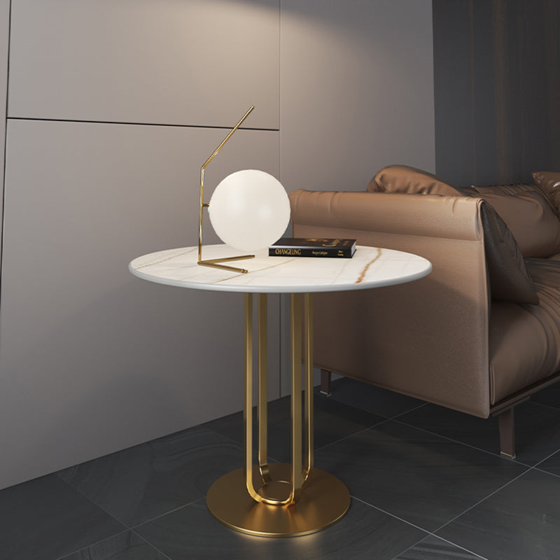 Contemporary Round Marble Top End Table Metal Pedestal Sofa Side Table