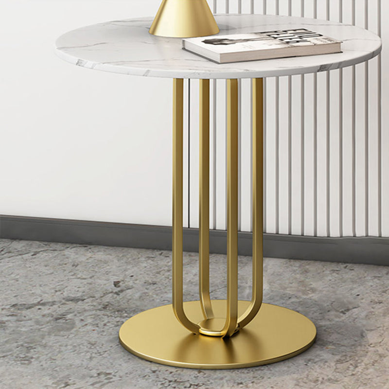 Contemporary Round Marble Top End Table Metal Pedestal Sofa Side Table
