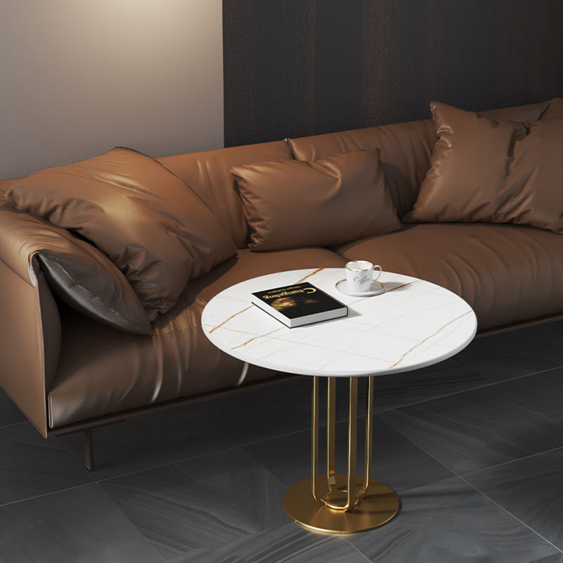 Contemporary Round Marble Top End Table Metal Pedestal Sofa Side Table