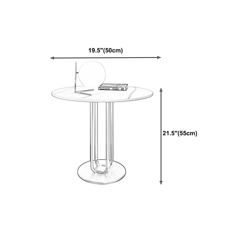 Contemporary Round Marble Top End Table Metal Pedestal Sofa Side Table
