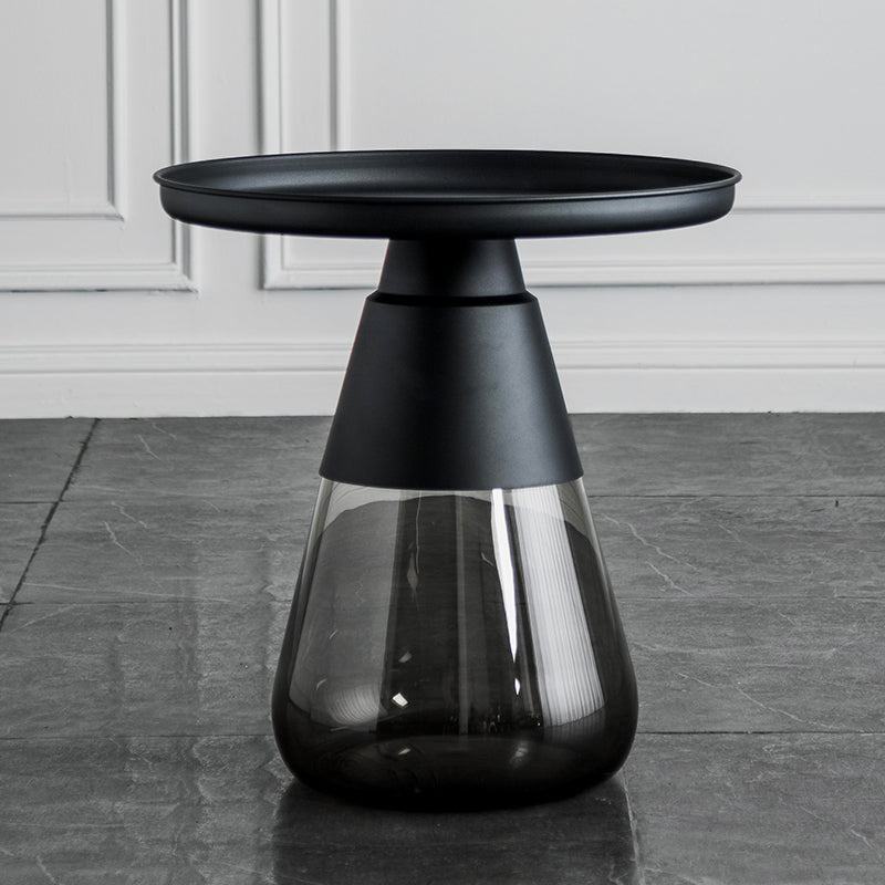 Contemporary Style Round Side End Table Glass Pedestal Leg Side Table