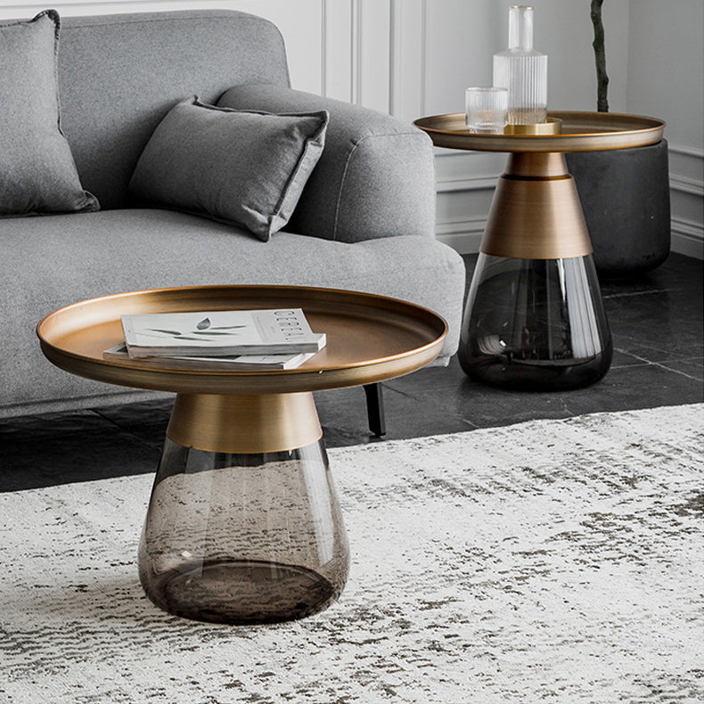 Contemporary Style Round Side End Table Glass Pedestal Leg Side Table
