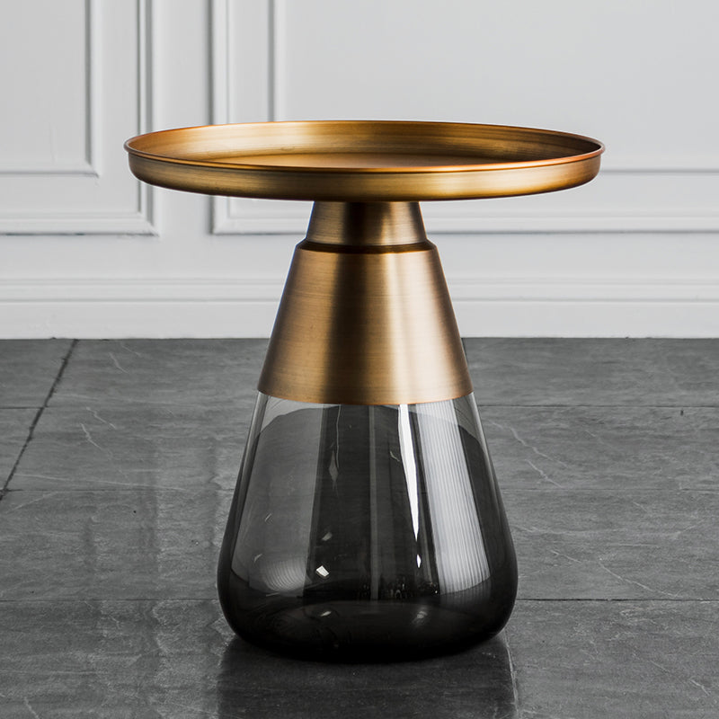 Contemporary Style Round Side End Table Glass Pedestal Leg Side Table