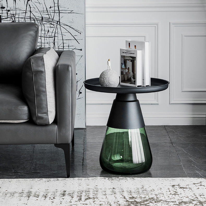 Contemporary Style Round Side End Table Glass Pedestal Leg Side Table