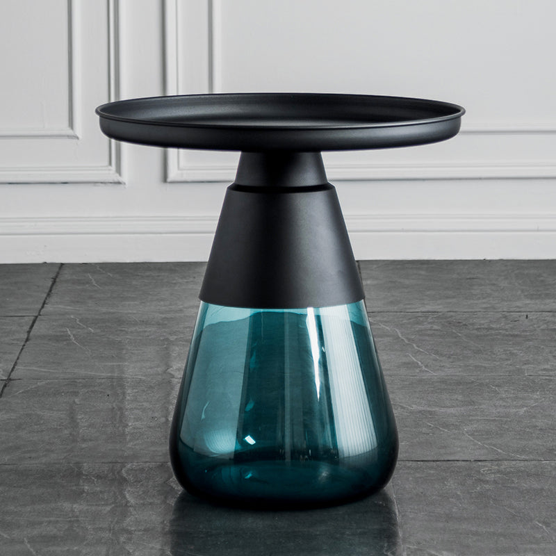 Contemporary Style Round Side End Table Glass Pedestal Leg Side Table