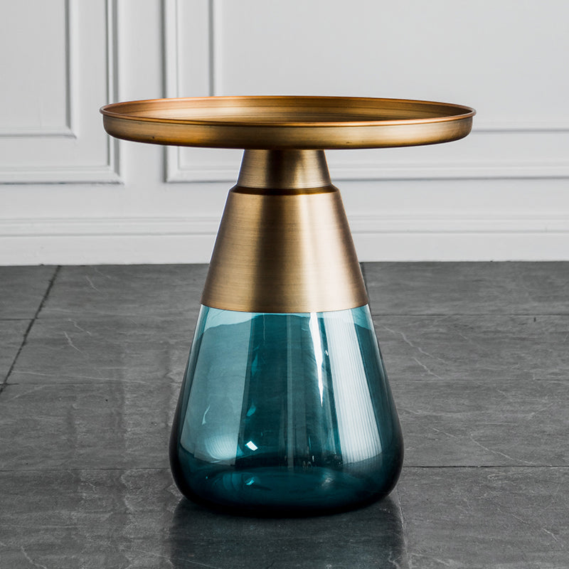 Contemporary Style Round Side End Table Glass Pedestal Leg Side Table