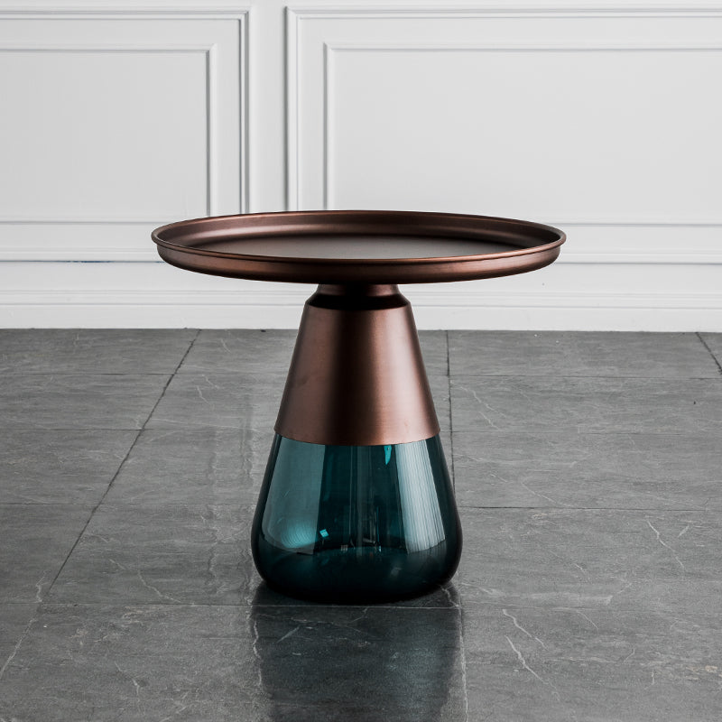 Contemporary Style Round Side End Table Glass Pedestal Leg Side Table