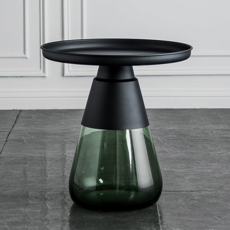 Contemporary Style Round Side End Table Glass Pedestal Leg Side Table
