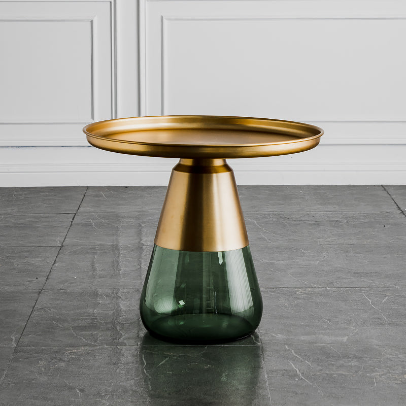 Contemporary Style Round Side End Table Glass Pedestal Leg Side Table