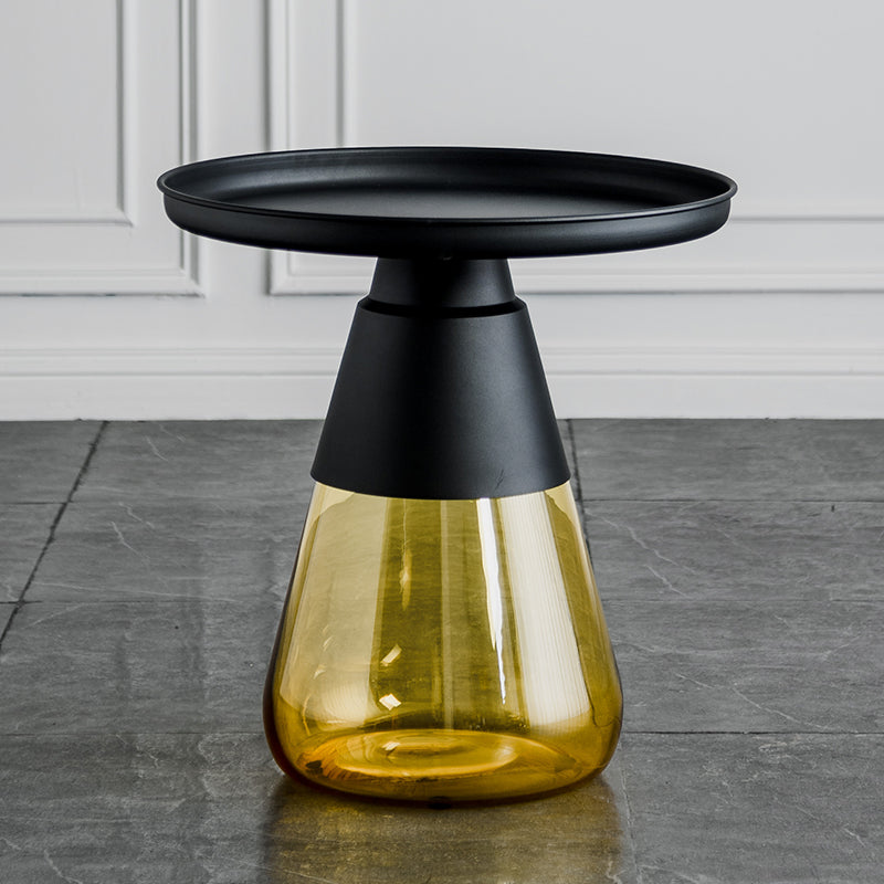 Contemporary Style Round Side End Table Glass Pedestal Leg Side Table