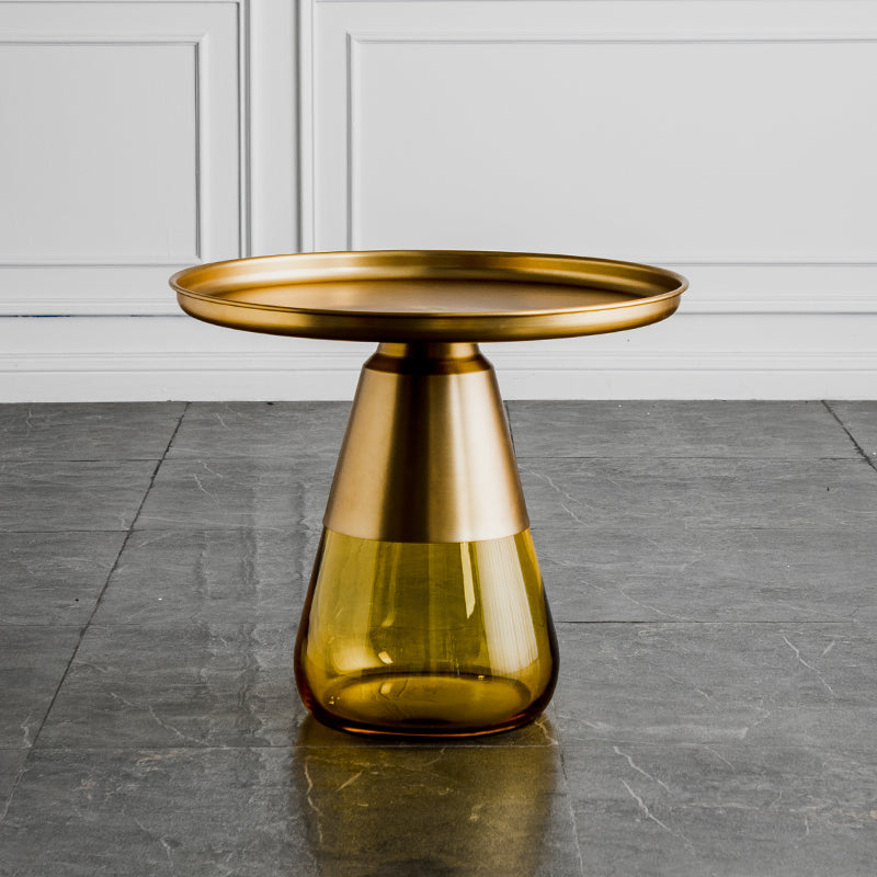 Contemporary Style Round Side End Table Glass Pedestal Leg Side Table