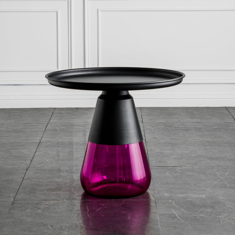 Contemporary Style Round Side End Table Glass Pedestal Leg Side Table